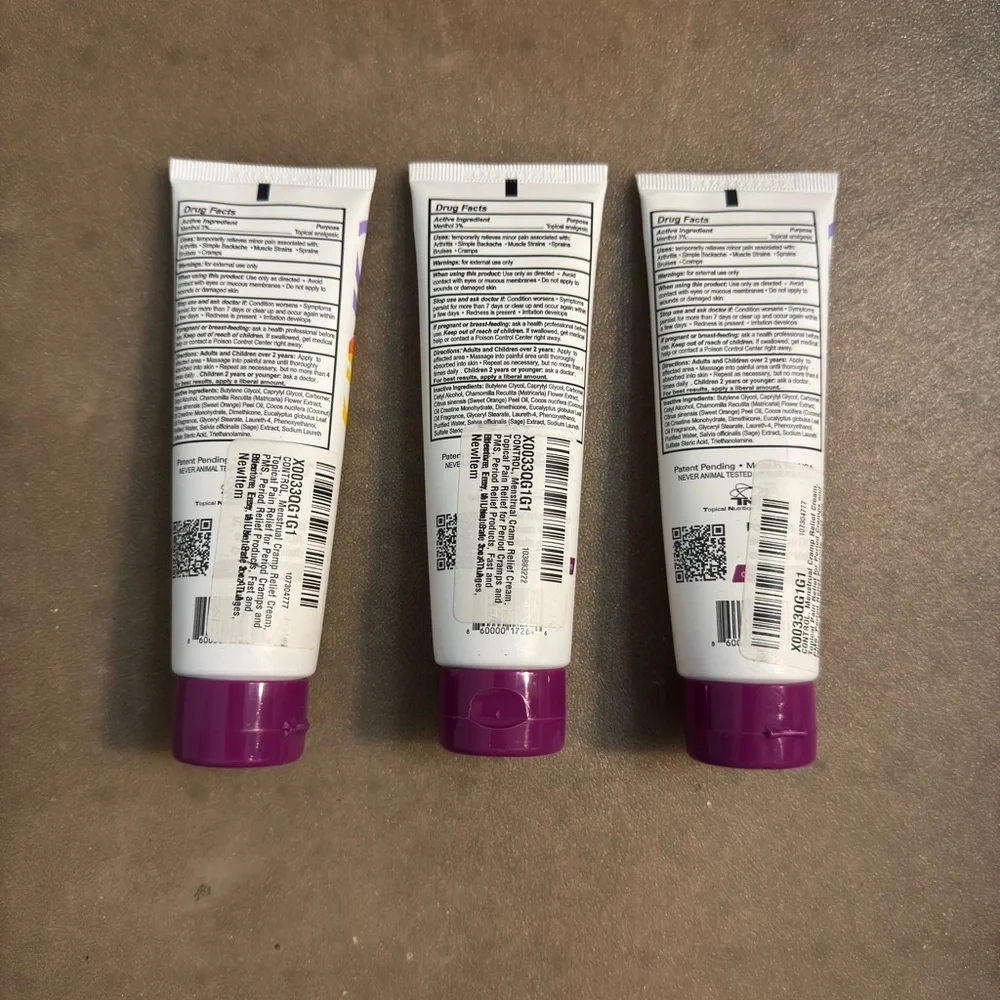 NEW set of 3 Control Menstrual Cramp Relief Cream All Natural 3 FL oz each
